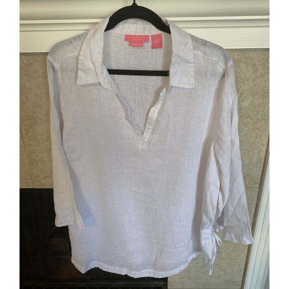 Isaac Mizrahi Tops - Isaac Mizrahi Women's 2X White 100% Linen Tunic Top 3/4 Sleeve V-Neck